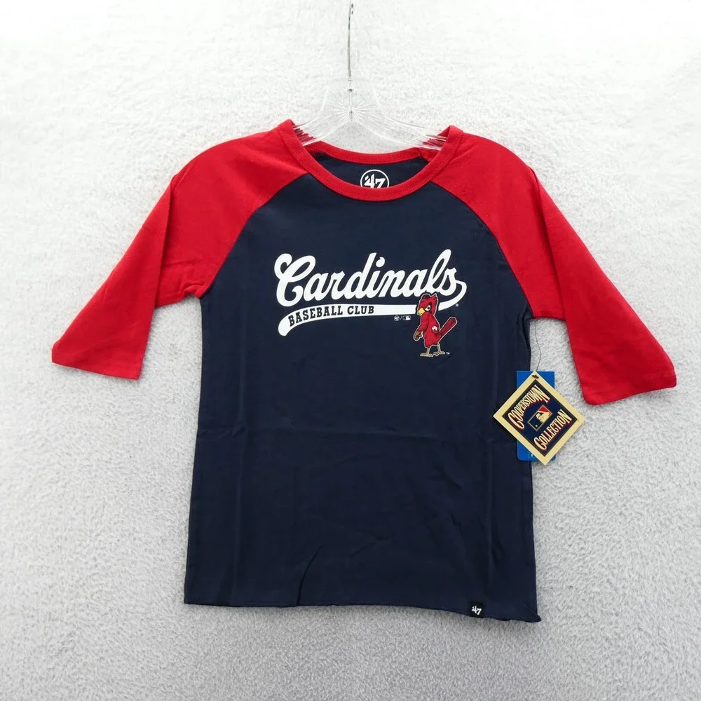 St Louis Cardinals Shirt Boys Medium Blue '47 Brand 3/4 Sleeve Kids Youth New